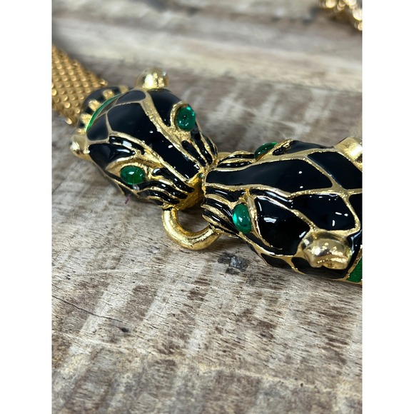 Accessories - Vintage Panther Head Chain Belt Egyptian Green Eyes Cat Gold Belt
